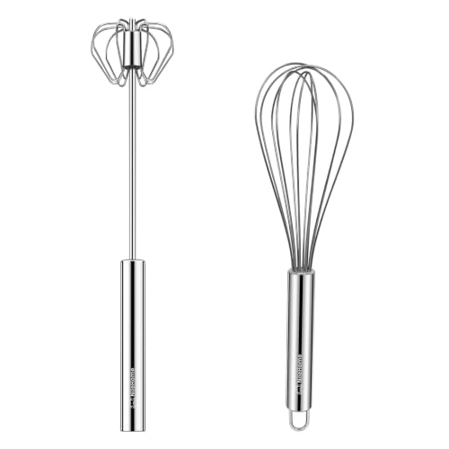 NileHome Stainless Steel Whisk Set 8" + 10" Semi-Automatic Rotary - color: Silver-set, size: 2 Piece