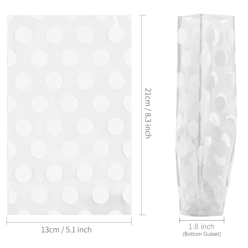 JOERSH Cellophane Treat Bags with Silver Ties, 200 Pack, 5x8 Inch