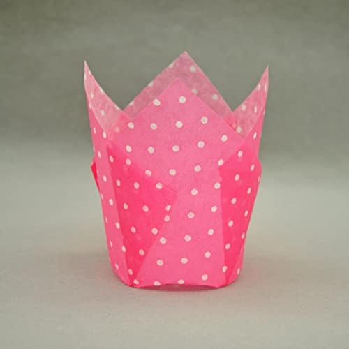 QLSmypkg Large Muffin Greaseproof paper Baking cupcake cups, 2-1/4" x 4" Pink printed with Polka Dot Tulip Baking Cup(Large) (125pcs) - color: Pink printed with Polka Dot