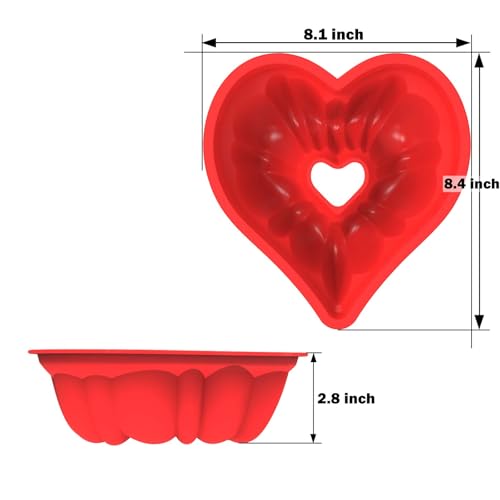 8 inch Heart Shaped Cake Pans, 2 Pack Nonstick Silicone Heart Cake Pans - size: 8 inch：2 Pack, style: Bundt Pan