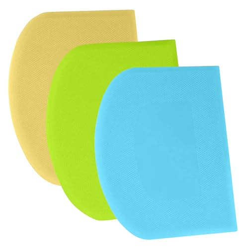 SURDOCA Dough Scraper Bench Scraper - 3P 4.7x3.7" Plastic Flexible Bowl Scraper, Sharp Edge & Angles Cake Scraper. Non-Slip Bakeware Decorating Tools Sculpting & Modeling Tools - Blue+Yellow+Green - color: Blue+Yellow+Green, size: 12x9.5cm/4.7x3.7''