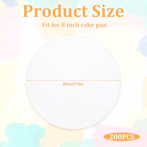 8 Inch Parchment Paper Rounds, 200Pcs Precut Baking Paper Sheets, Non Stick Baking Parchment-Paper, Round Parchment Liners Cake Pan Liner Circles Cookie Bakings Sheets for Cake Bread Bakings, White