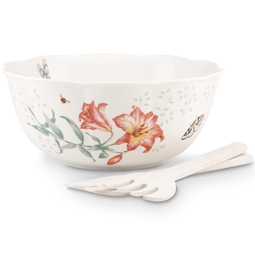 Lenox Butterfly Meadow Salad Bowl & Servers, 4.10 LB, Multi - style: Salad Bowls, Set of 3