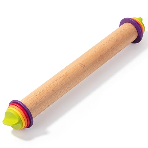 Adjustable Rolling Pin with Thickness Rings, 13.8", 4 Rings - color: Multicolor