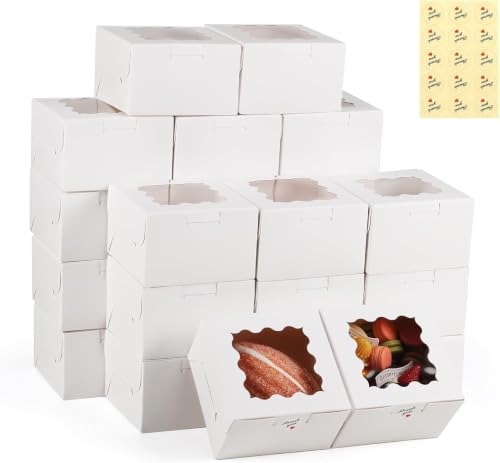 Cookie Boxes with Window, 4x4x2.5 Inch White Bakery Box (100)