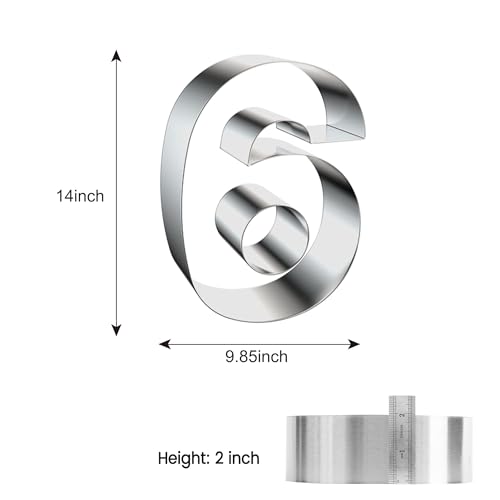 ZADE 14 Inch 304 Stainless Steel Large Size Number Cake Mousse Mold Number 6 Tiramisu Cheesecake Mold Cookie Cutter Bakeware 3D Cake Baking Pan for Birthday and Baking, Party - size: #6 or 9,14 inch