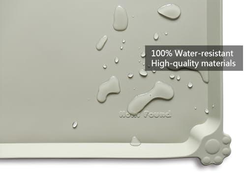 Hoki Found Silicone Pet Food Tray - Non Slip Pet Dog Cat Bowl Placemat - Feeding Mat - Waterproof Dog Cat Food Mats - For Carpet - Cream Green - color: Cream Green, size: 19"L x 12"W