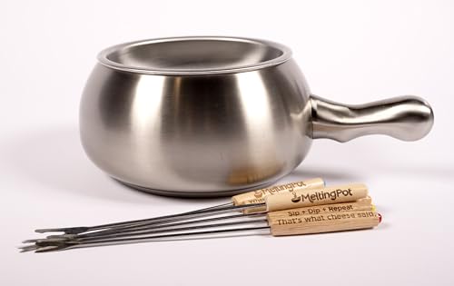 Official Melting Pot 8-Piece Fondue Set, 2-Qt Stainless Steel Pot, 6 Forks