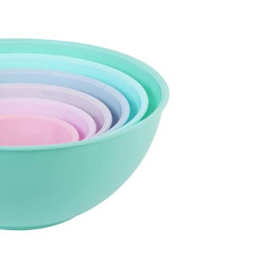 BoxedHome BPA Free Plastic Round Mixing Bowl with Lids, 12 Pack Nesting Bowls with Lids Set, Microwave and Dishwasher Safe Prep & Serving Bowls Great for Mixing, Baking, Serving (pinkish green, 12pcs) - color: Pinkish Green