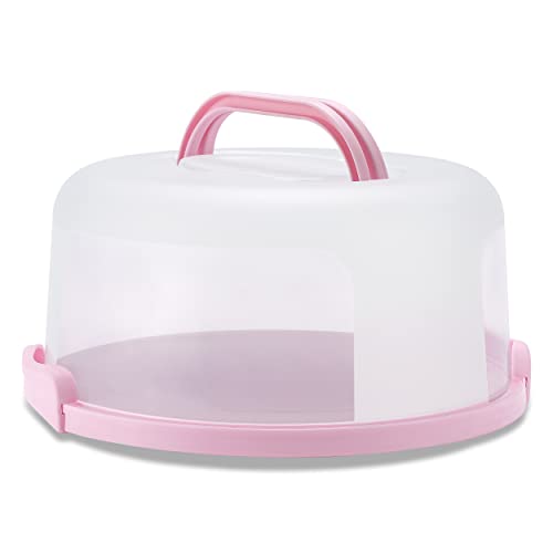 10in Plastic Cake Carrier with Handle, Round Cake Holder with Lid Pink Cake Container for 6in/8in/10in Cake(pink) - color: Pink