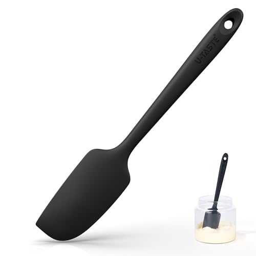 U-Taste Small Mini Silicone Spatula, 9in Rubber Jar Bowl Scraper, Black - color: Black