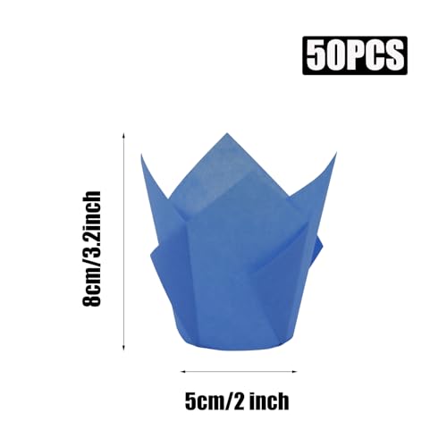 50 Pcs Blue Tulip Cupcake Liners for Baking, Muffin Liners - color: Blue