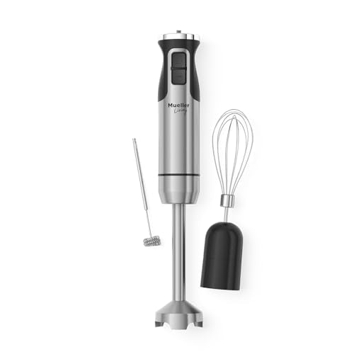 MuellerLiving Ultra-Stick Immersion Hand Blender, 500W Heavy Duty Motor, 8-Speed Turbo Setting, Includes Blending Shaft, Whisk, Milk Frother & Measuring Beaker - size: Blender Stick with 3 Accessories