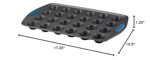 Rachael Ray Yum-o! Nonstick Mini Muffin & Cupcake Tin - 24 Cup, Gray with Marine Blue Grips - color: Blue Grips, size: 24 Cup