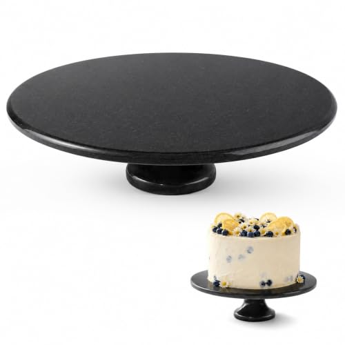 Karibiber Natural Marble Cake Stand, 12" Round Cupcake Stand, Stone Dessert Display Pedestal for Kitchen Counter, Serving Platter for Fruit, Birthday, Wedding, Charcuterie Cheese Board Black - color: Black