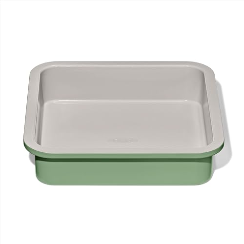 OXO Good Grips Non-Stick Pro Ceramic Coated Metal Bakeware Cake Pan — 9 in Square— Basil, Square Baking Pan for Cakes, Brownies and Cookies - color: Basil, size: 9" Square Cake Pan