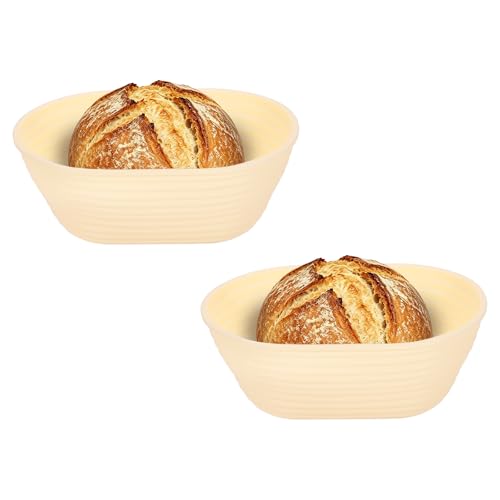 uxcell 2Pcs Silicone Bread Proofing Basket 6.5" Oval Sourdough Basket Beige - color: Beige