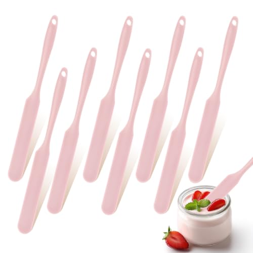 9 Pcs Silicone Jar Spatulas, Narrow Heat-Resistant Reusable Scraper, Pink - color: Pink
