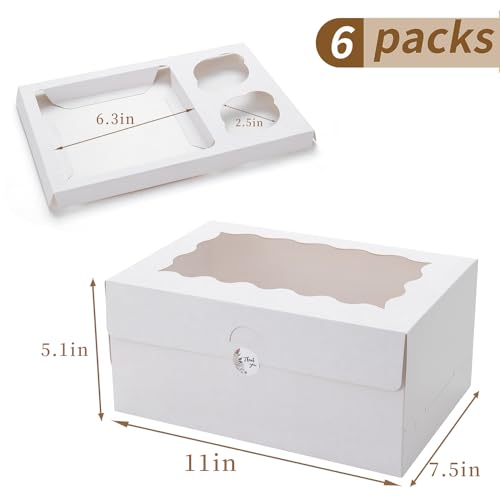 6 Sets Bento Cake Box with Cupcakes, Mini Cake and Cupcake Box with 2 Cupcakes and Tiered Mini Cake - color: White-6pack