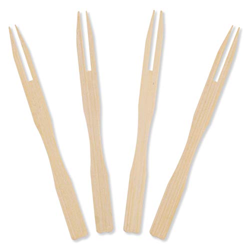 Gmark Premium Thick & Sturdy Natural Bamboo Double Prongs Mini Forks 3.5 Inch 330pc, Fruit Picks/Cocktail Forks/Party Forks/Buffet Forks/Cocktail Picks for Appetizer, Cocktail, Pastry GM1031C - size: 330ct