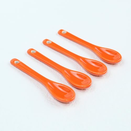 Mini Spoons for Spices, Ceramic Spoon 3.5 inch, Espresso Spoons - color: Orange spoon A set of 4
