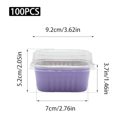 100 Pack 5oz Aluminum Pans with Lids, Purple - color: Purple, size: Square