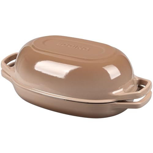 EDGING CASTING Enameled Cast Iron Oval Dutch Oven Pot with Lid, Dutch Oven for Sourdough Bread Baking, Bread Oven, Bread Dutch Oven, Oval Bread Pan, 5qt, Mocha - color: Mocha, size: 5 Quart
