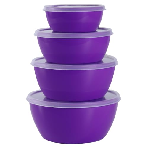 4-Piece Classic Plastic Prep Bowls with Lids, 8/16/24/32oz - color: Purple