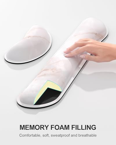 Large Mouse Pad with Wrist Rests for Keyboard & Mouse, Thick Soft Ergonomic Memory Foam Wrist Supports, Big & Long Desk Mat 35.5 x 15.7 in, for Office Gaming Computer, White Marble - color: Minimalism White Marble