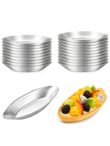 20Pc Boat Egg Tart Molds for Baking, 4.3x0.6in Smooth Alu Tart Pans - size: Smooth Boat L