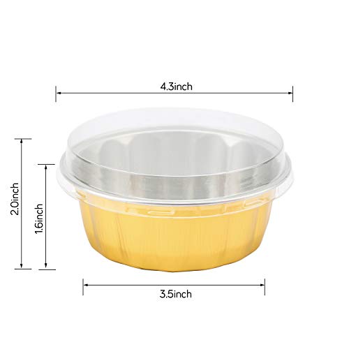 Beasea Disposable Ramekins with Lids, 8oz 100 Pack Golden Aluminum Foil Cups Disposable Creme Brulee Muffin Cupcake Baking Cup Mini Pudding Cups for Party Wedding Birthday - color: Golden, size: 8oz 100pcs