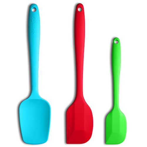 3-Piece Silicone Spatula Set, 600°F Heat Resistant, Multicolored - color: E-Green/Blue/Red