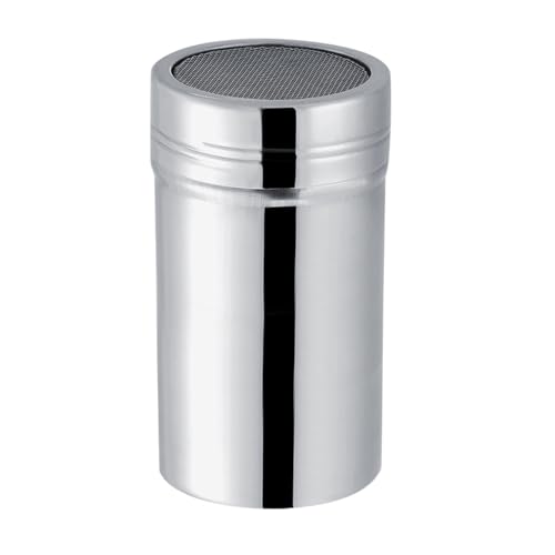 Stainless Steel Powdered Sugar Shaker Duster, Fine Mesh Shaker Powder Cans with Plastic Lid Chocolate Sifter Dispenser Container for soda Cocoa Sugar Spice (Large)