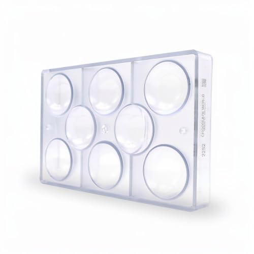 Chocolate World 2252 Polycarbonate Candy Mold with 8 Hemisphere Cavities, Each 59mm Diameter x 29mm High - size: 59mm, 8 Cav