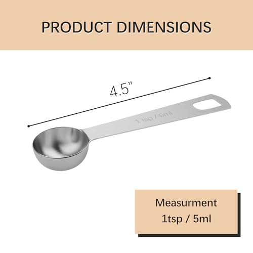 5PCS 1tsp(1/3tbsp, 5ml) Measuring Spoon, Stainless Steel Teaspoon - size: 1tsp