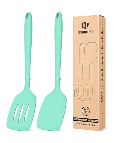 BUNDLEPRO Silicone Spatula, Solid & Slotted Turner, One-Piece, 2 Pack,Green - color: Green