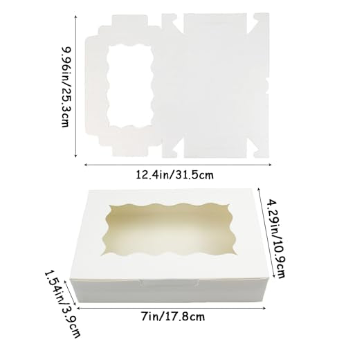 Cookie Boxes with Window White Bakery Boxes 7 x 4.3 x 1.5 Inch Takeout Treat Boxes for Cookies, Donuts, Pastry, Strawberries, Macarons(20PCS) - color: White