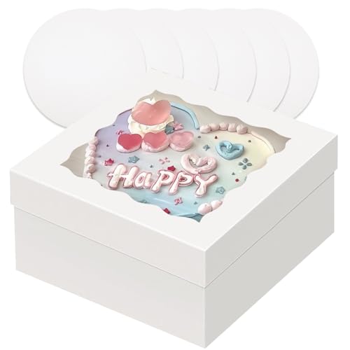 White 12"x12"x6" Cake Box 4Pcs, 12" White Cake Round Boards 4Pcs, for Cake, Treat Cookie Dessert, Birthday Party