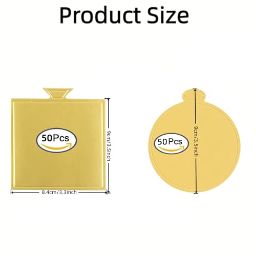 100 Pcs Mini Cake Boards for Cake Pastry (Gold) - color: 50 Square and 50 Round（gold）