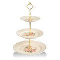 Sweejar 3 Tier Ceramic Cake Stand Wedding, Dessert Cupcake Stand for Tea Party Serving Platter(Rose) - color: Rose