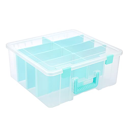 BTSKY Clear Plastic Dividing Storage Box with 8 Deep Compartment Sewing Box - size: 15.1x13.9x6.1 Inches-Clear