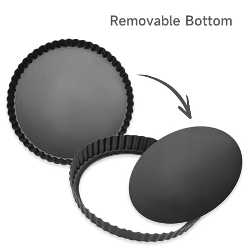 9.5" Fluted Non-Stick Carbon Steel Tart Pan with Removable Bottom - size: 9.5 inches