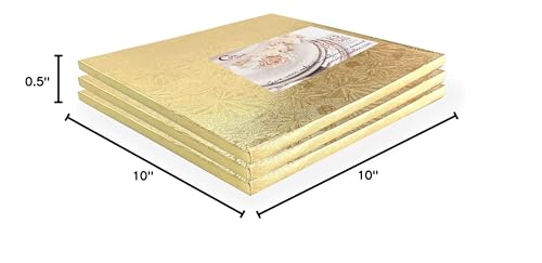 Cake Boards 10" Gold Square Cake Drums 1/2" Wrapped Edge 3Pack - color: Gold, size: 10 Inch