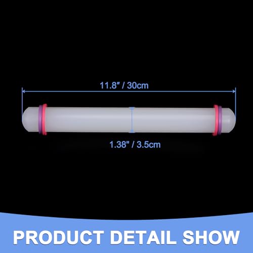 Fondant Rolling Pin - Fondant Cake Dough Roller Non-Stick No Handle Rolling for Baking Kitchen Tool Rolling Pin with Rings PP - (12" x 1.38", White)