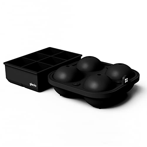 Silicone Ice Cube Trays, 2 Inch Square Ice Molds & Sphere Combo, BPA Free - color: Large 6+4 (Black)