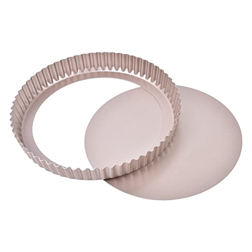 10-Inch Round Tart Pan with Loose Removable Bottom, Non-Stick Carbon Steel Quiche Pan for Oven Baking (Champagne Gold) - size: 10" Round (Champagne Gold)