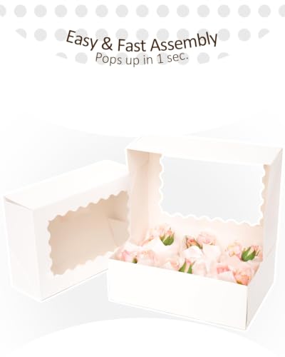 qiqee White 6 Cupcake Boxes with Window Auto-pop up 30 Packs Cupcake Box 9.4"x6.1"x3.3" Bakery Boxes For Cupcakes Carrier, Cupcake Containers - color: White, size: 6 Holder/30 Packs