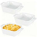 6 Inch Small Baking Dish, 17oz Individual Casserole Dishes with Handles, Deep Non Slip Base Stackable Bowls, Square Ceramic Baking Ramekins for Kitchen, Roasting & Meal Prep, Set of 3