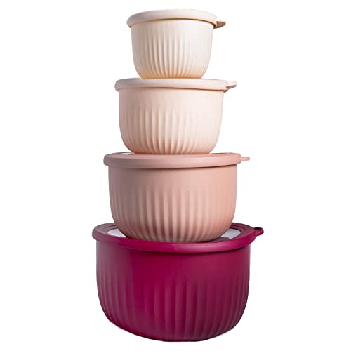 COOK WITH COLOR Prep Bowls with Lids- Wide and Deep Nesting Plastic Small Mixing Bowl Set with Lids, 8 Piece Set - Deep Bowls, Rose - color: Rose, size: 8 Piece Set - Deep Bowls