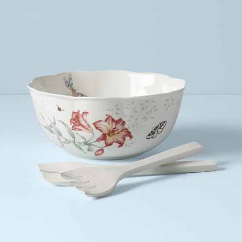 Lenox Butterfly Meadow Salad Bowl & Servers, 4.10 LB, Multi - style: Salad Bowls, Set of 3